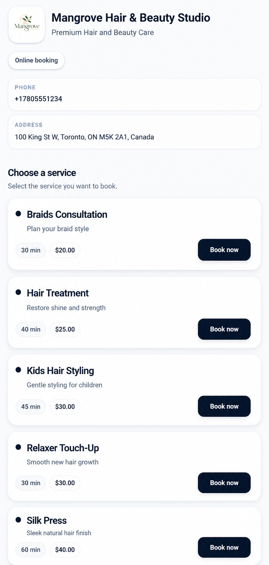 Bookwella online booking page preview
